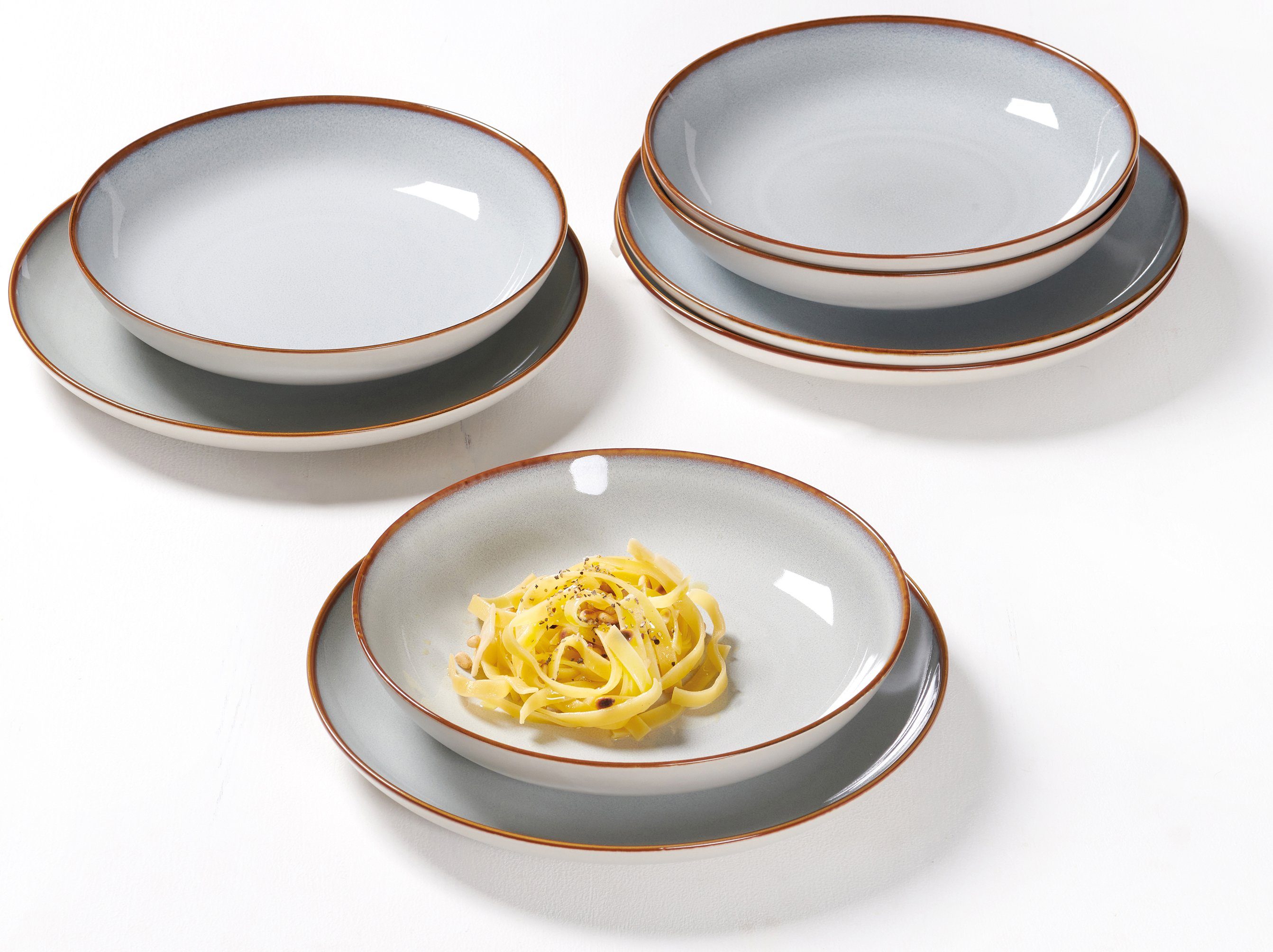 Ritzenhoff & Breker Tafelservice Teller Set, Geschirr-Set Portofino (8-tlg), 4 Personen, Steinzeug, Reaktivglasur, jedes Stück ein Unikat, 8 Teile, für 4 Personen