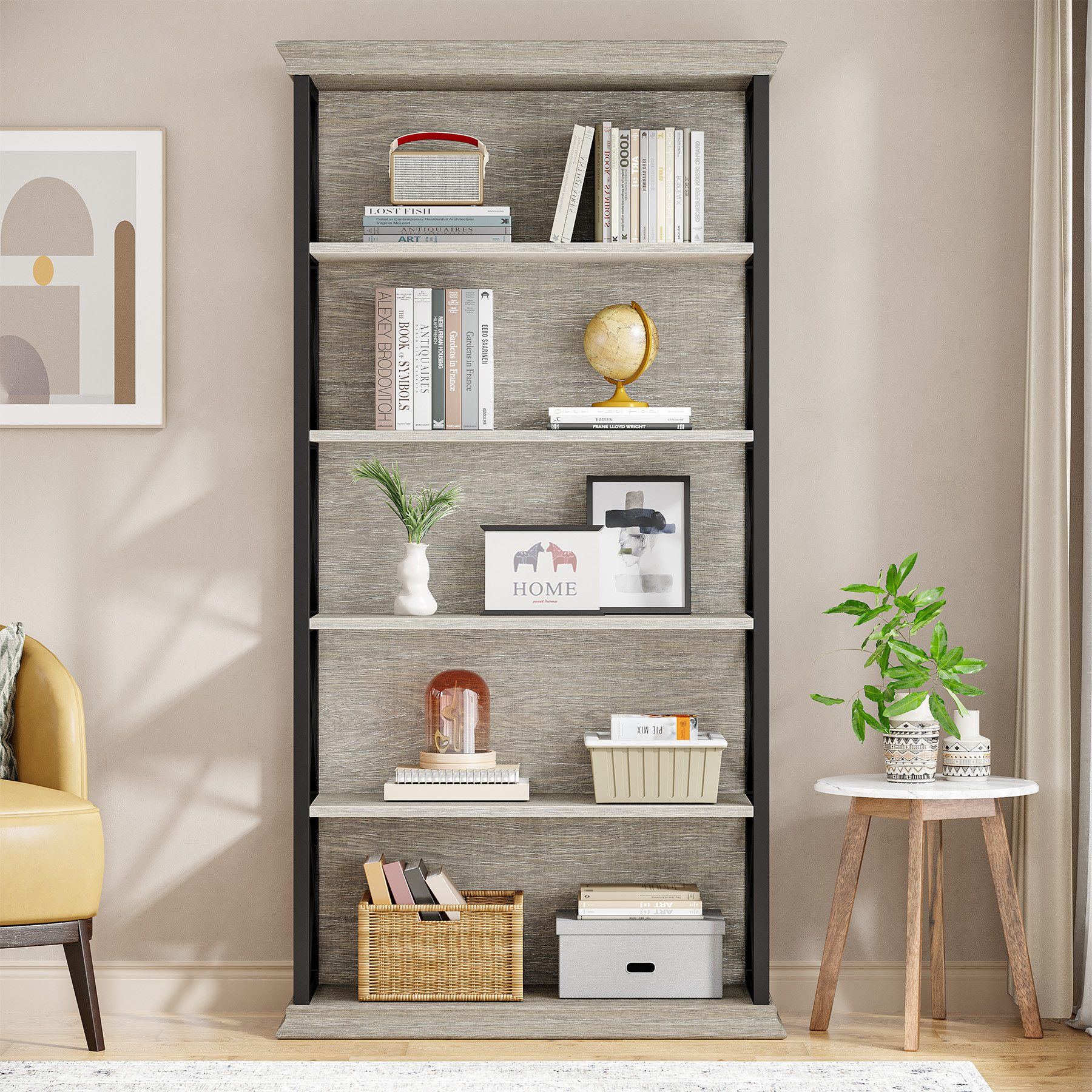 Tribesigns Bücherregal 5-stöckiges industrielles Standregal,Holz und Metall, 180cm Lagerregal