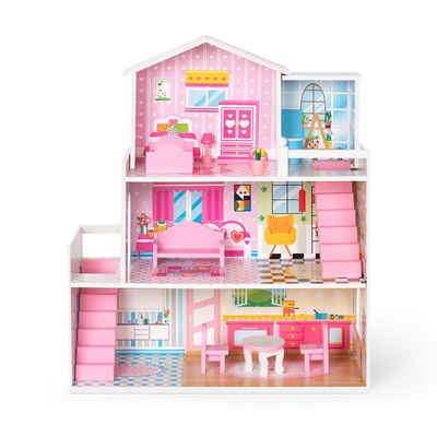 EXTSUD Puppenhaus Puppenhaus aus Holz mit Zubehör 7-12 cm 3+, Zubehör zwischen 7-12 cm Puppe, niedliches großes Traumhaus,3+