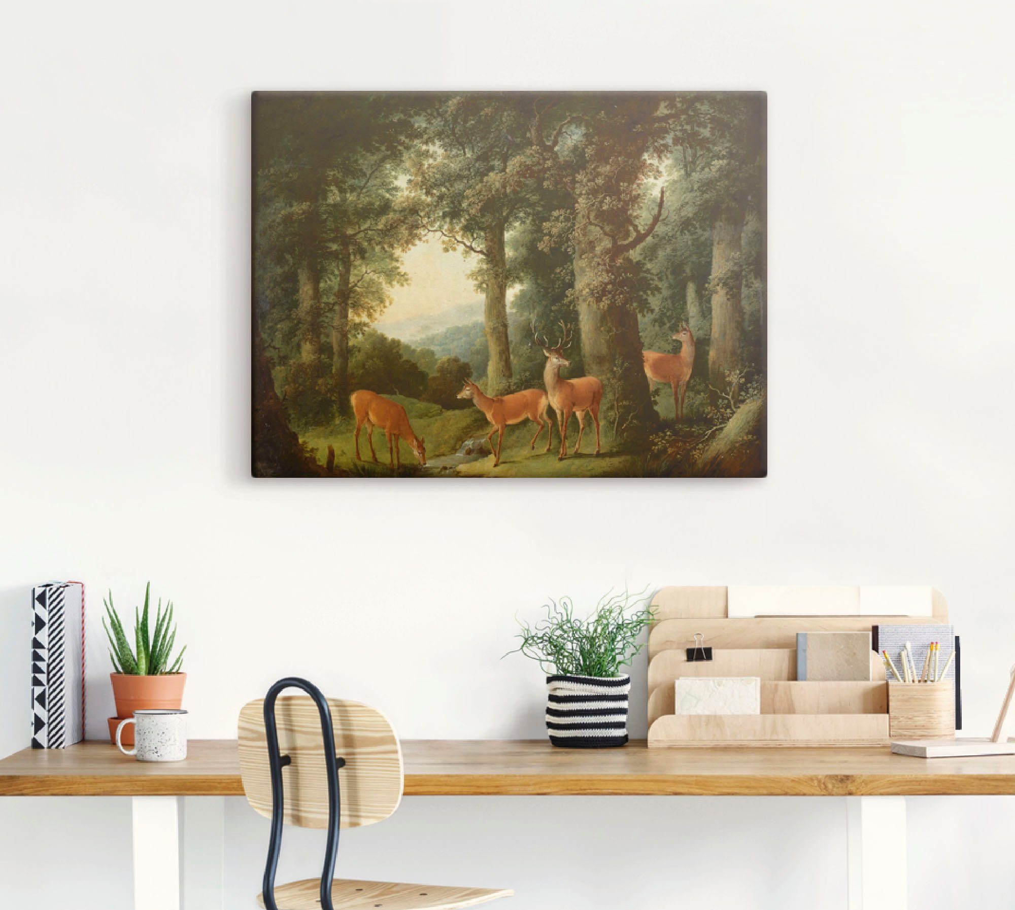 Artland Leinwandbild Waldlandschaft mit Rotwild. Um 1760/70, Wald (1 St), auf Holzrahmen gespannt