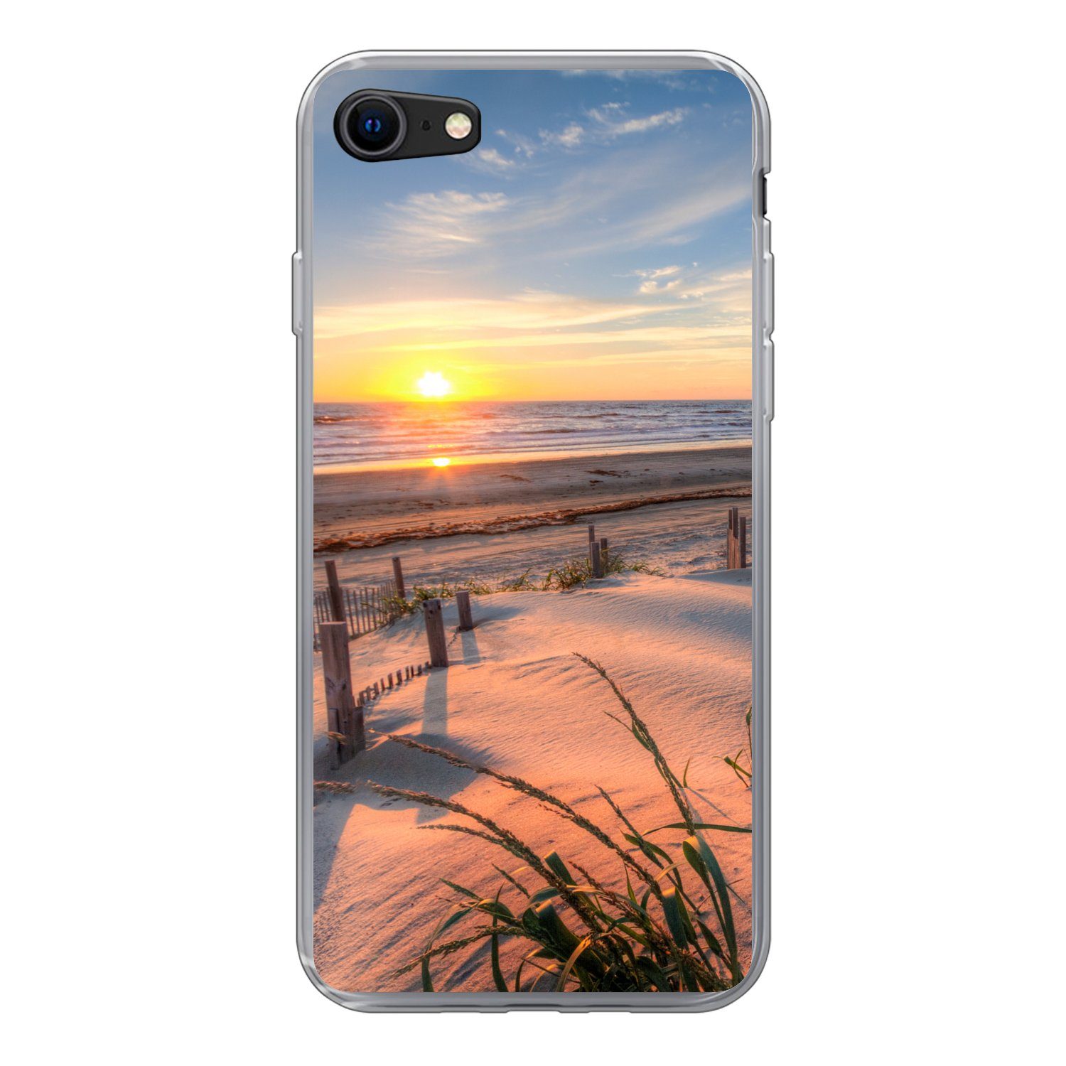 MuchoWow Handyhülle für Apple iPhone 8 Strand - Meer - Düne - Sonnenuntergang - Landschaft, Smartphone-Bumper, Print, Handy Schutzhülle Dünn