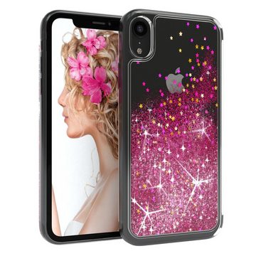 EAZY CASE Handyhülle Liquid Glittery Case für Apple iPhone XR 6,1 Zoll, Glitzerhülle Shiny Slimcover stoßfest Durchsichtig Bumper Case Pink