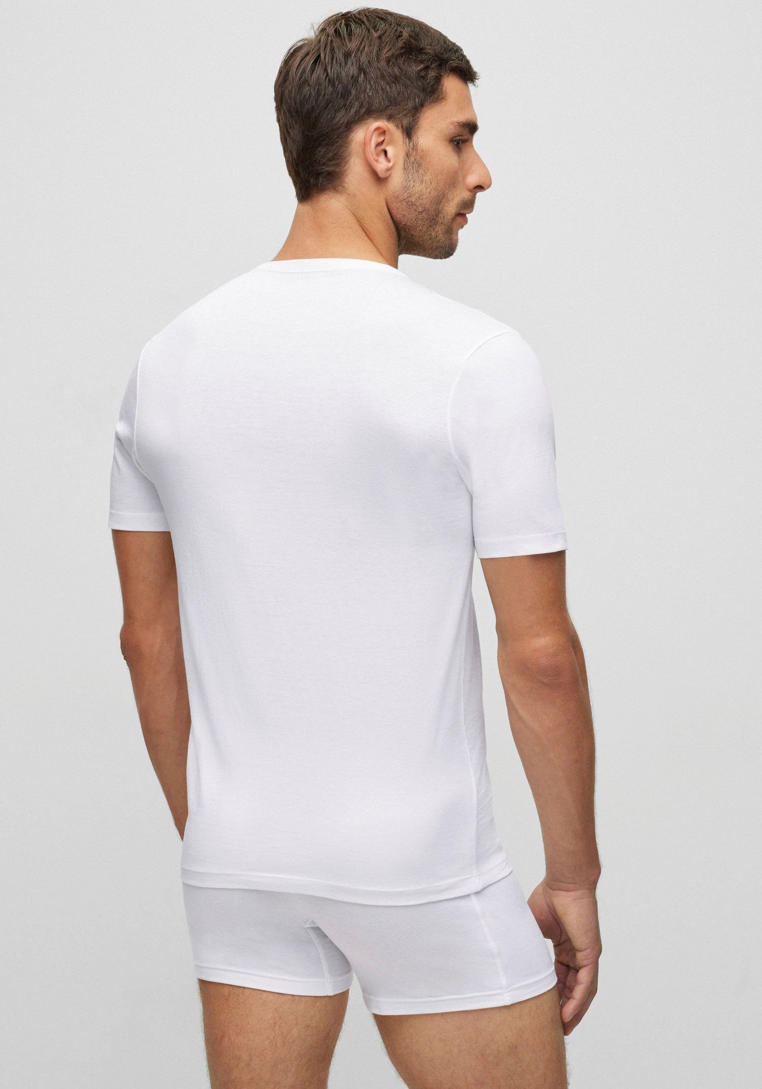BOSS mit (3er-Pack) white100 T-Shirt T-Shirt dezentem Rundhals Logo-Print BOSS