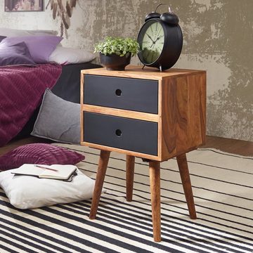 KADIMA DESIGN Nachttisch Retro Nachtkonsole aus Sheeshamholz für Boxspringbetten