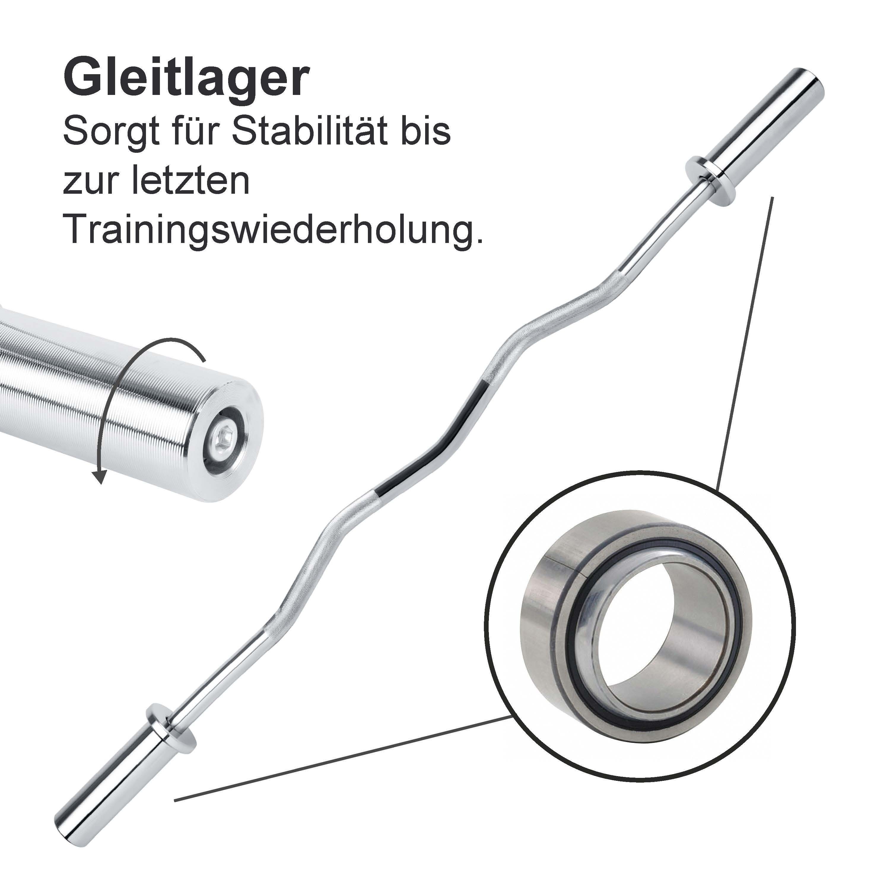 wuuhoo Curlstange Curl gleitgelagert cm, 25mm Diego olympische bis SZ mit 50 120cm mm Länge I 120 verchromt Langhantelstange Stange Hantelstange und Stahl, Aufnahme Griff I Eigengewicht 6,5kg Stahl mit 50mm 60kg, gerändeltem