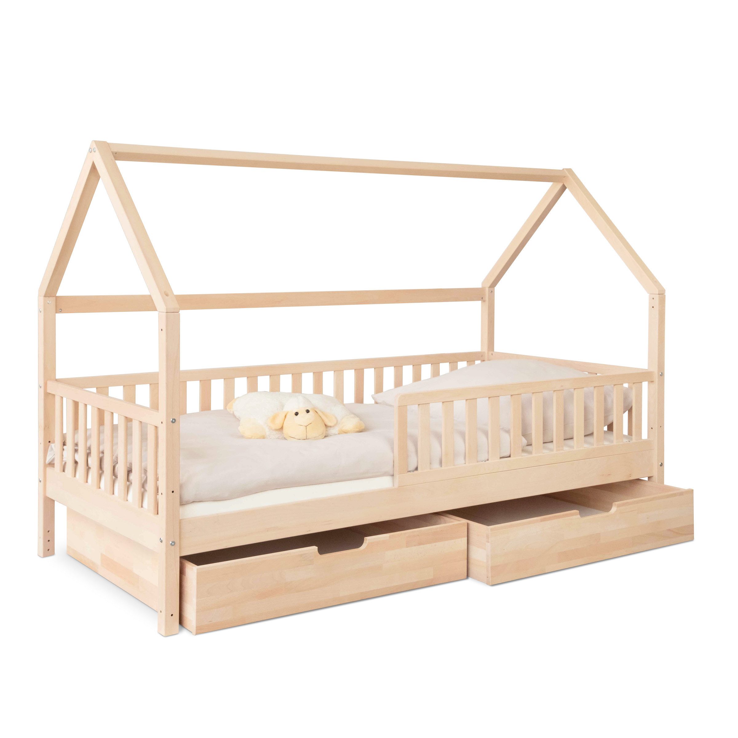 Ehrenkind Hausbett Livo aus massivem Buchenholz in verschiedenen Größen (FSC® zertifiziertMontessori Kinderbett, Jugendbett, 90x200), höhenverstellbar
