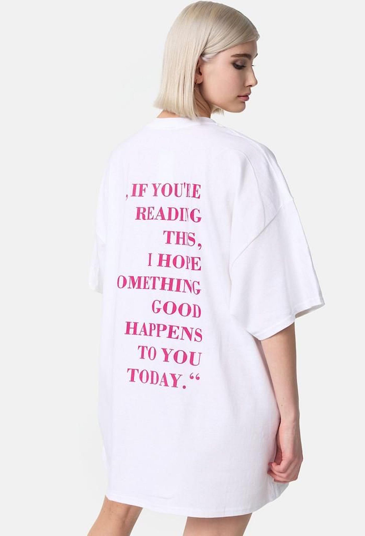 Worldclassca Print-Shirt Worldclassca Oversized Print T-Shirt lang Tee Sommer Oberteil Weiß