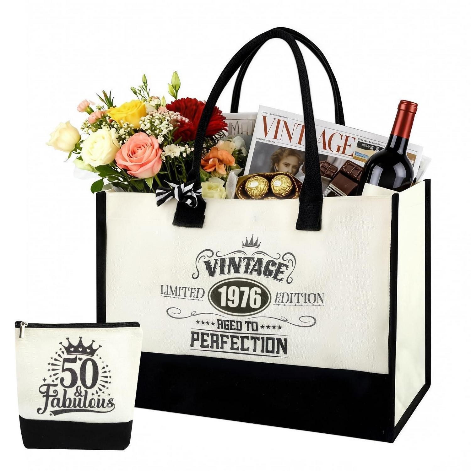LuxusKollektion Einkaufsshopper Geschenkset 50. Geburtstag Vintage 1976 Canvas Tasche