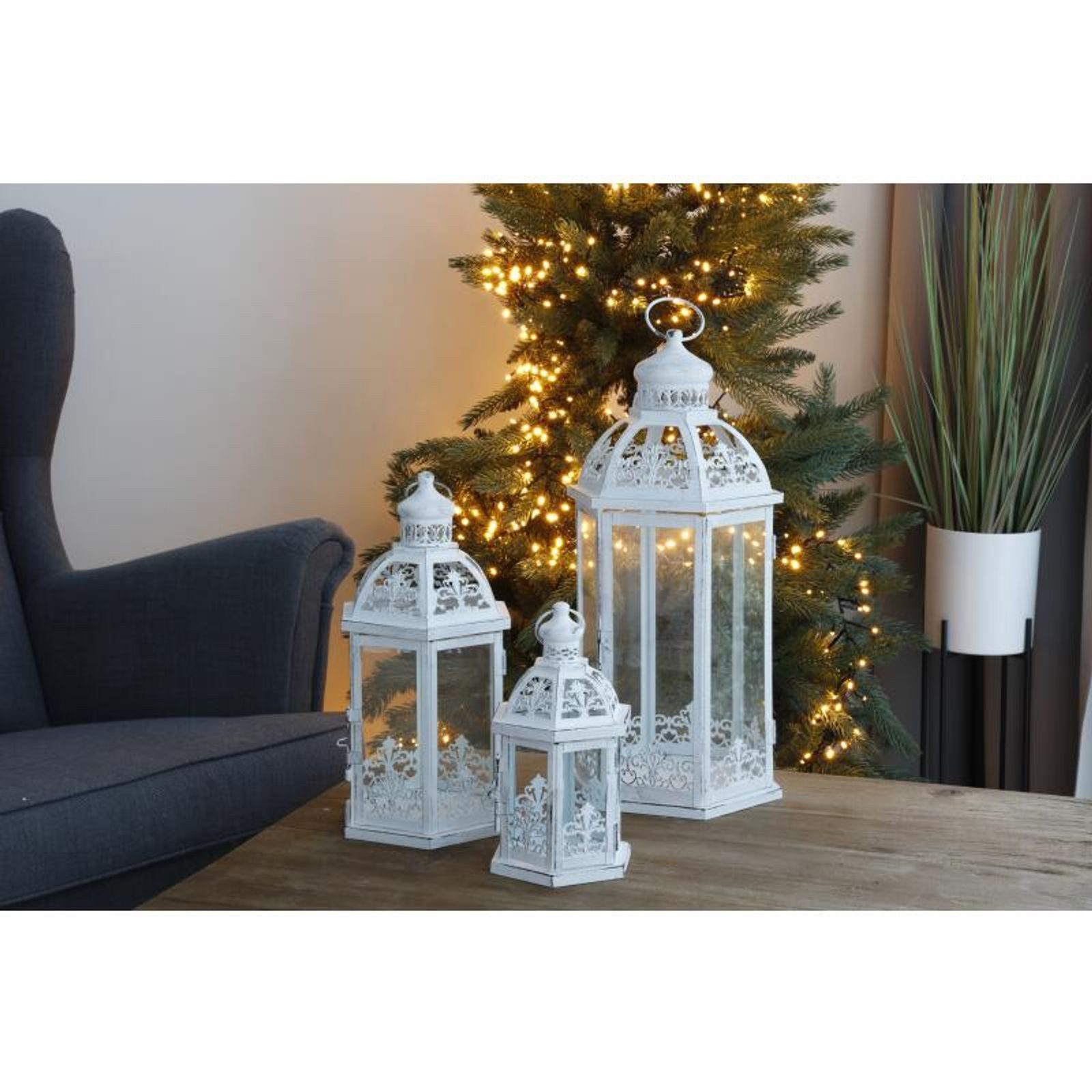 BURI Kerzenlaterne Metall Laterne Oriental 3er Set Weiß Innendekoration Lampe Windlicht
