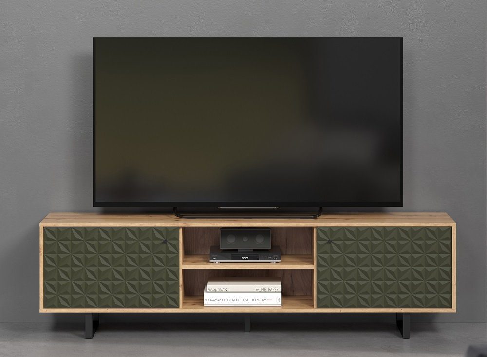 trendteam Lowboard Lowboard TV-Schrank Sentra, Green Dark / Eiche Artisan