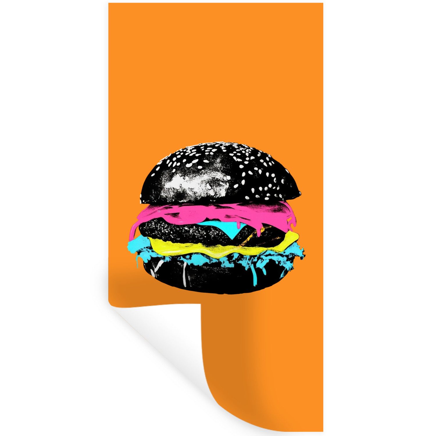 MuchoWow Wandsticker Hamburger - Orange - Neon - Pop-Art (1 St), Wandaufkleber, Repositionierbar, Selbstklebend, 80x160 cm