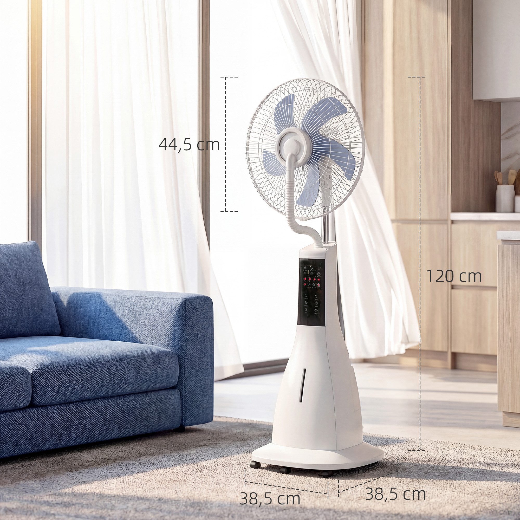 HOMCOM Standventilator Sprühnebel Timer Modi, Mit Wasserkühlung, 75° oszillierend, Fernbedienung