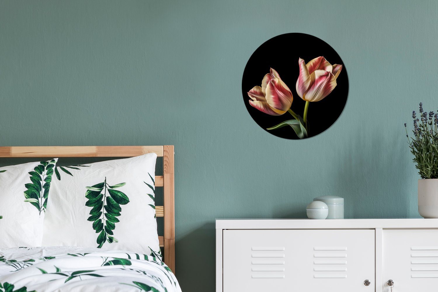 Rosa (1 Wandbild, Kreis Natur, cm - - Wanddekoration - - Blumen Forex, Gemälde Tulpen Weiß MuchoWow Rundes Wohnzimmer, St), 30x30
