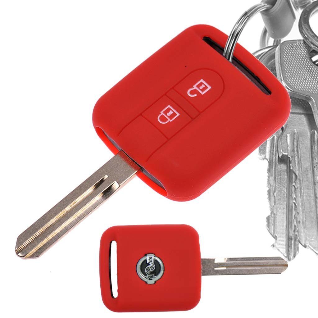 mt-key Schlüsseltasche Autoschlüssel Softcase Silikon Schutzhülle Rot, für Nissan Note Almera II X-Trail Qashqai Tiida Primera 2 Tasten