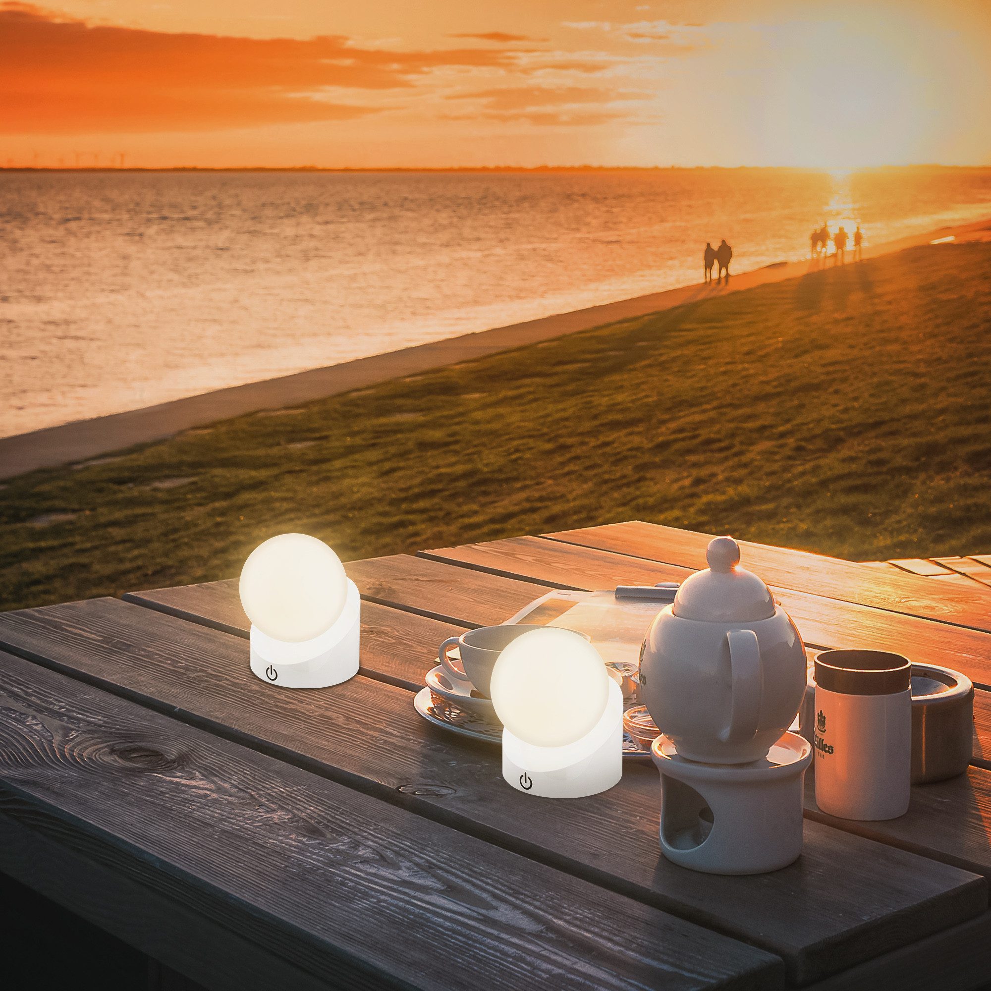 Briloner Leuchten LED Außen-Tischleuchte SORA, Dimmfunktion, LED fest integriert, Warmweiß, kabellos 10x8x9cm Weiß 2W Kinderzimmer Flur Outdoor Aussen 2er-Set