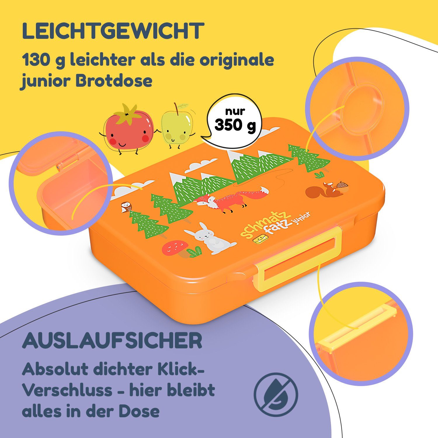 schmatzfatz Frischhaltedose Lite Lunchbox 6 4,5 20,8 cm, Tritan, Silikon, x Fächer x (Packung) 15