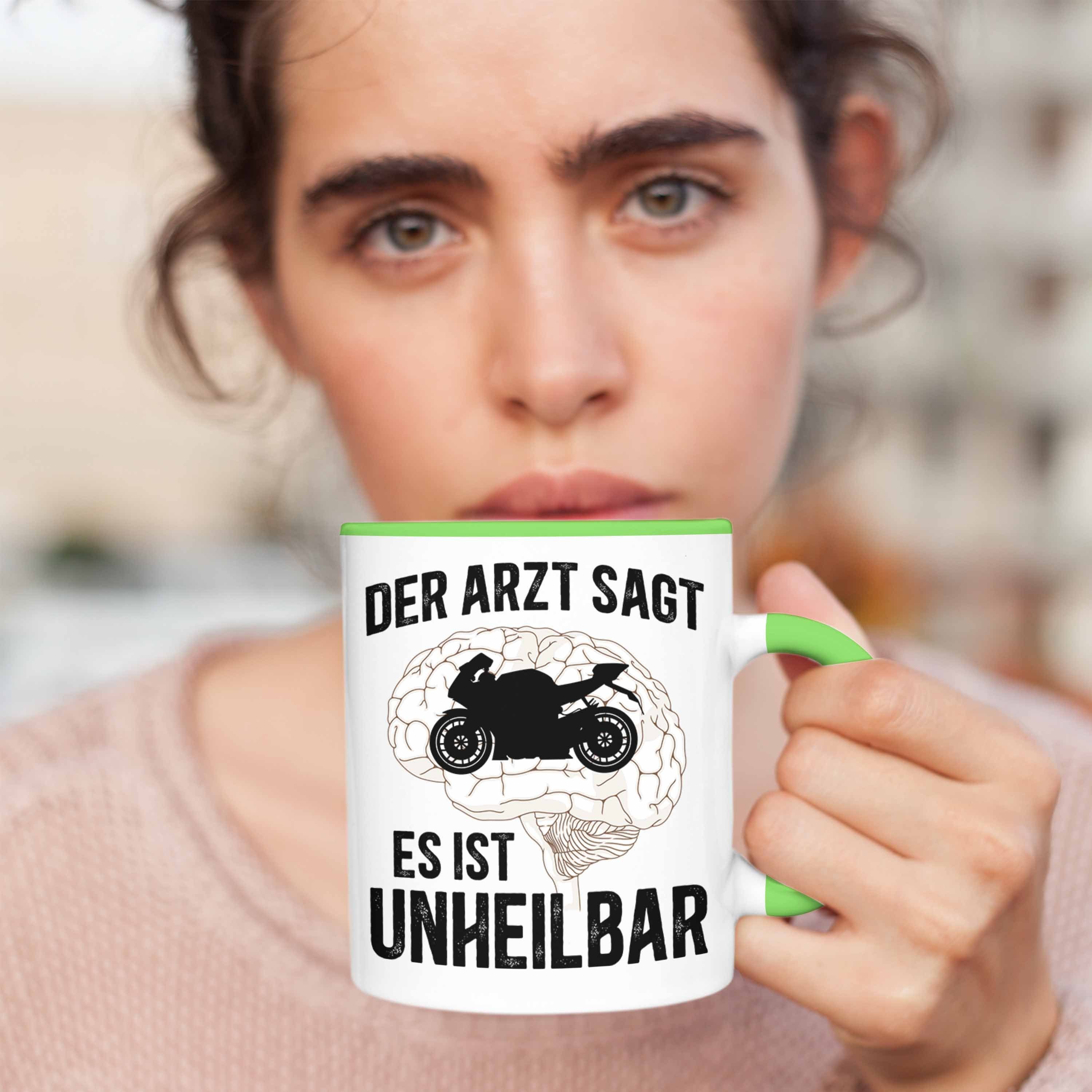 Trendation Tasse mit Kaffeetasse für Männer Biker - Grün Spruch Trendation Motorradfahrer Herren Motorrad Tasse Geschenk
