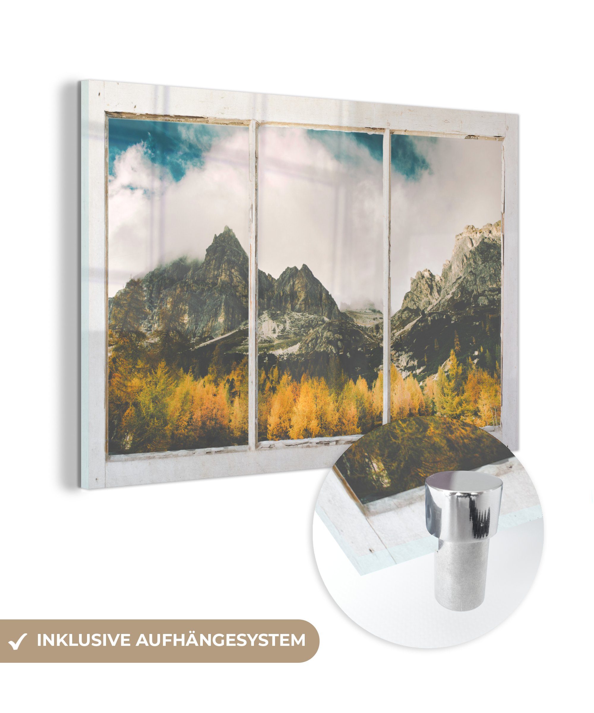 Berg, Acrylglasbild Wandbild (1 Bilder - auf - Wanddekoration Glas Glasbilder - St), - Foto auf - MuchoWow Aussicht Glas Baum