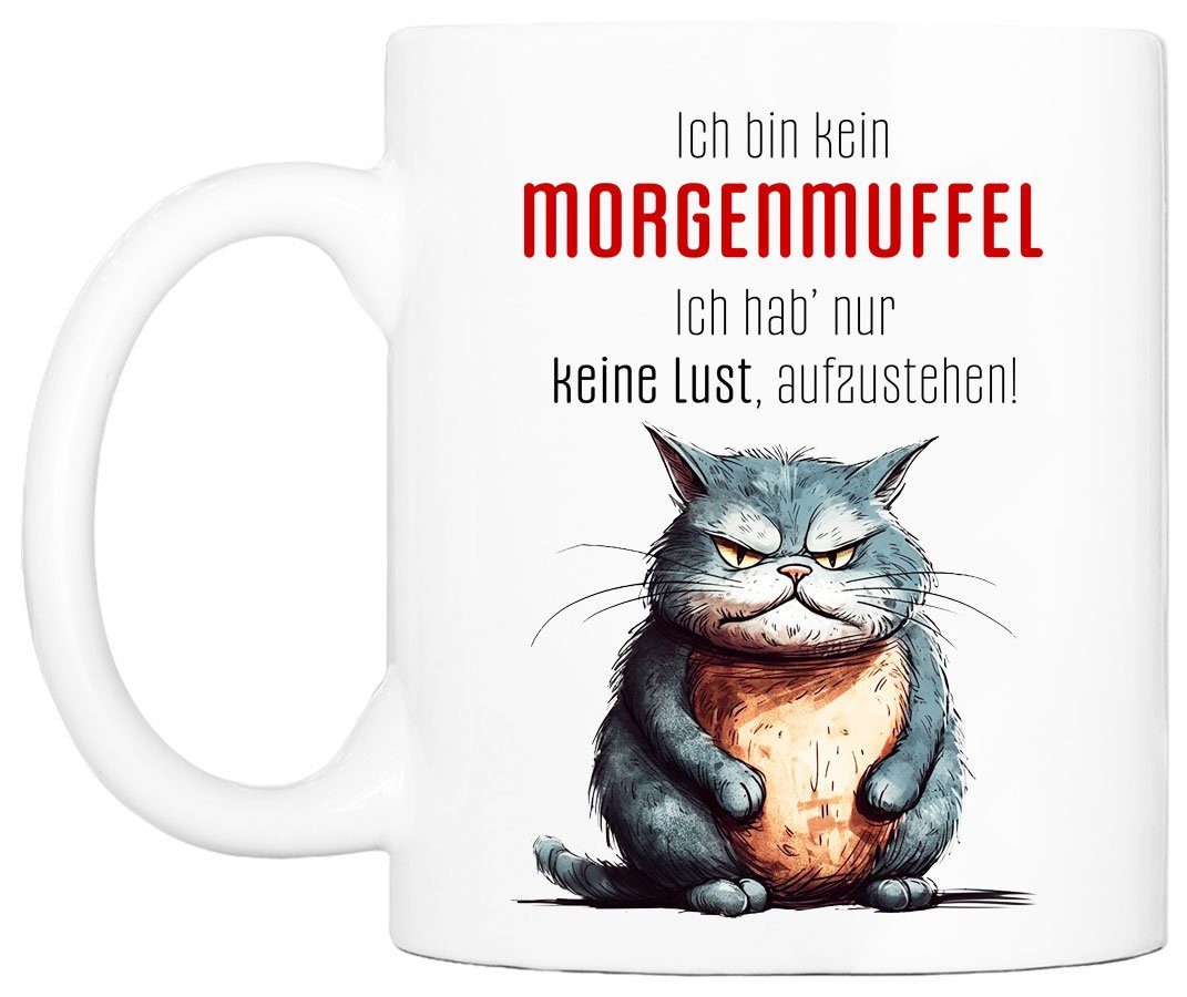 Kaffeetasse MORGENMUFFEL Tasse - beidseitig Bürotasse, ICH humorvolle Geschenk, 330 Tasse, Keramik, BIN handgefertigt, mit Cadouri ml KEIN bedruckt, Spruch