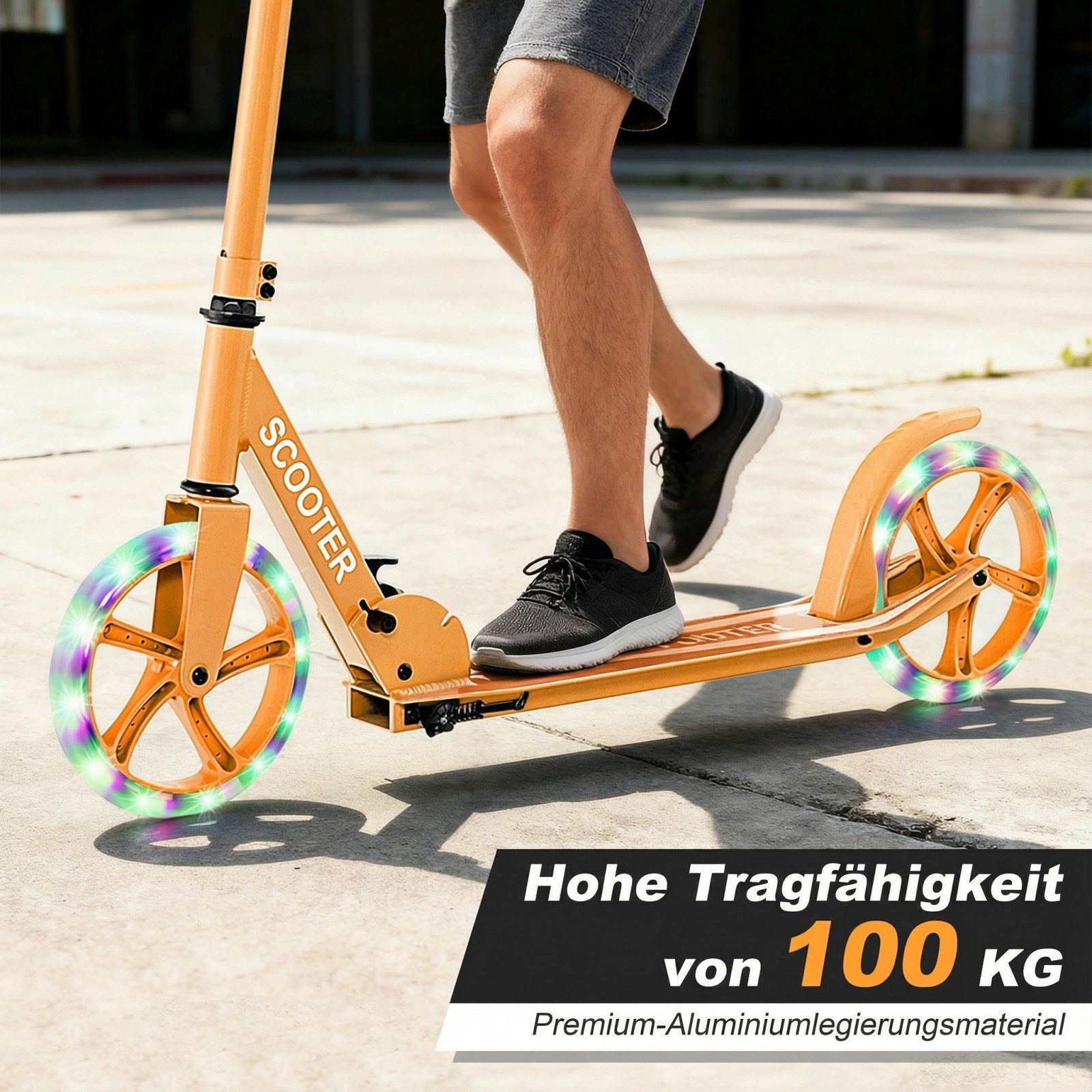 COSTWAY Cityroller Tretroller, mit 2 LED Rädern, klappbar
