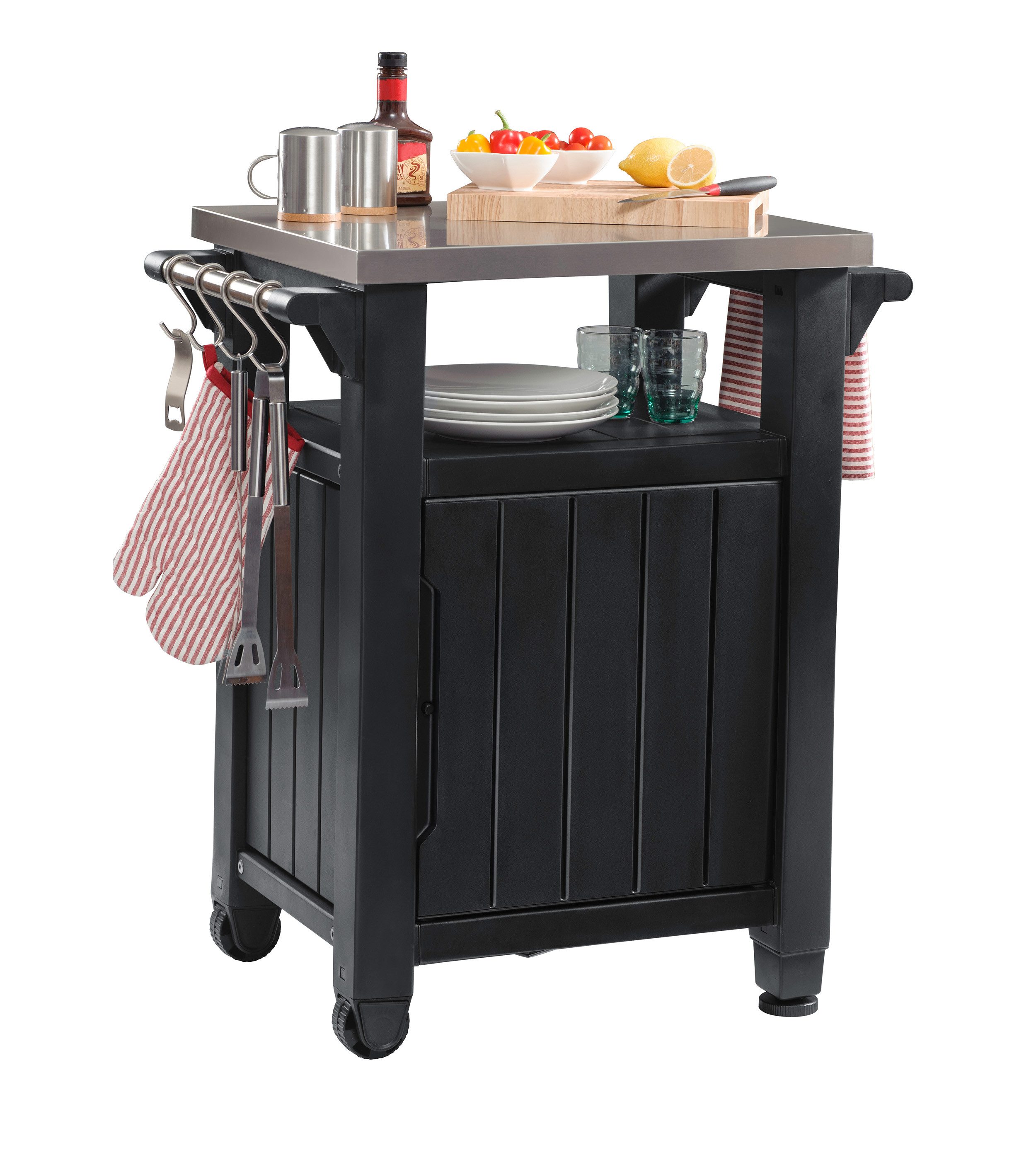 Keter Grillablagetisch Keter Grilltisch UNITY Anthrazit, 150L, mit Edelstahltischplatte