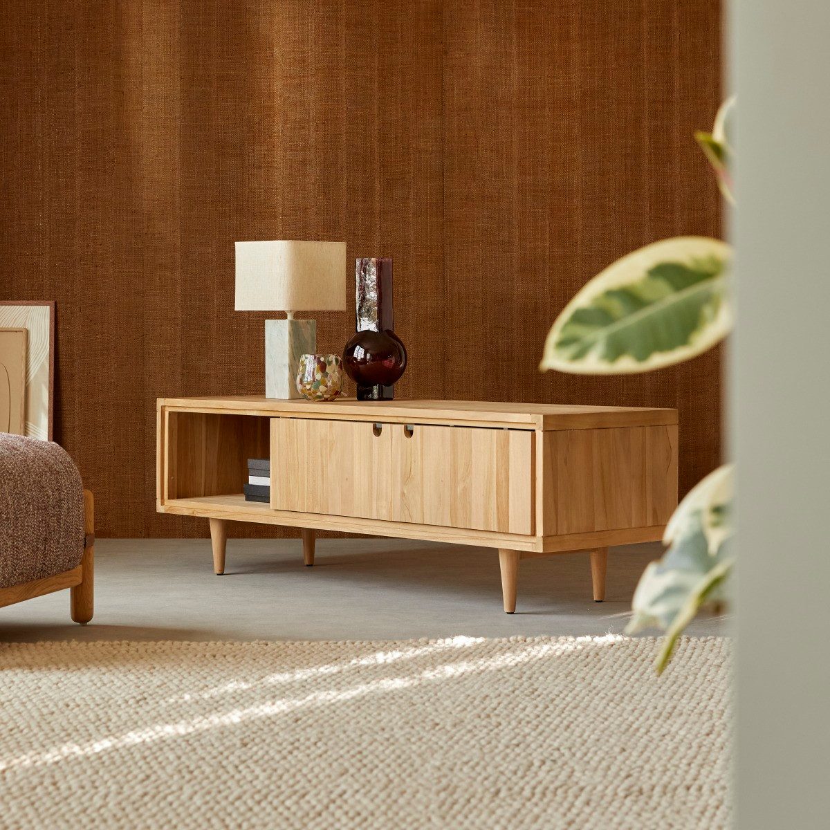 Tikamoon TV-Schrank TV Schrank TV Board Lowboard aus Teak 140 cm