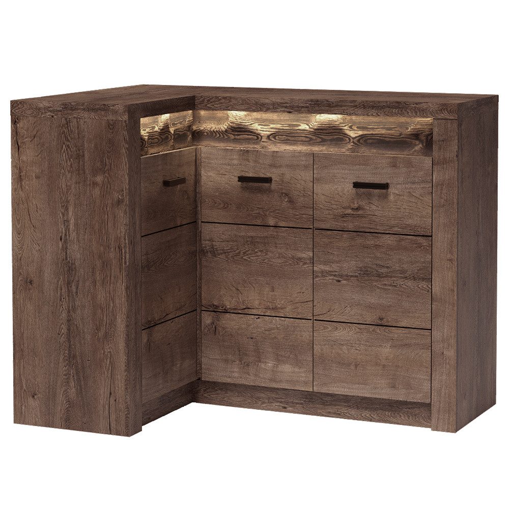 Lomadox Kommode INGENIO-161, Eckschrank Sideboard Wohnzimmerschrank modern Esche in braun