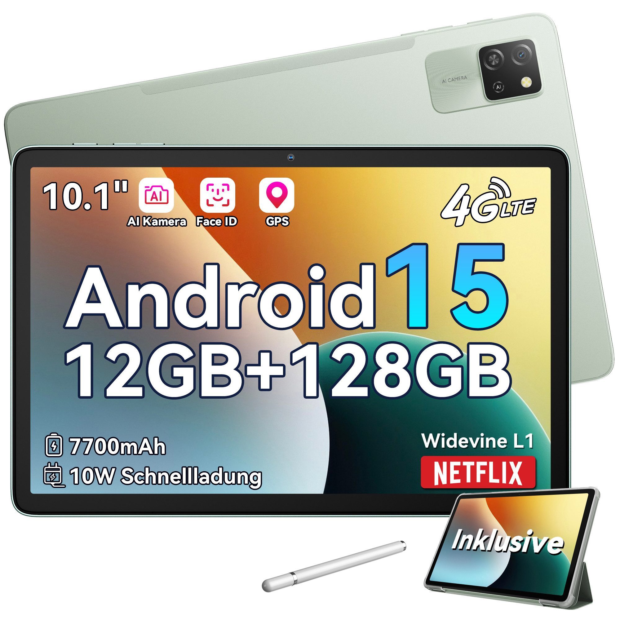 blackview Tab60Pro AI Tablet (10.1", 128 GB, 4G LTE, Android 15, 4G LTE, 7700 mAh, incl Schutzhülle/Tablet-Stift, PC-Modus)