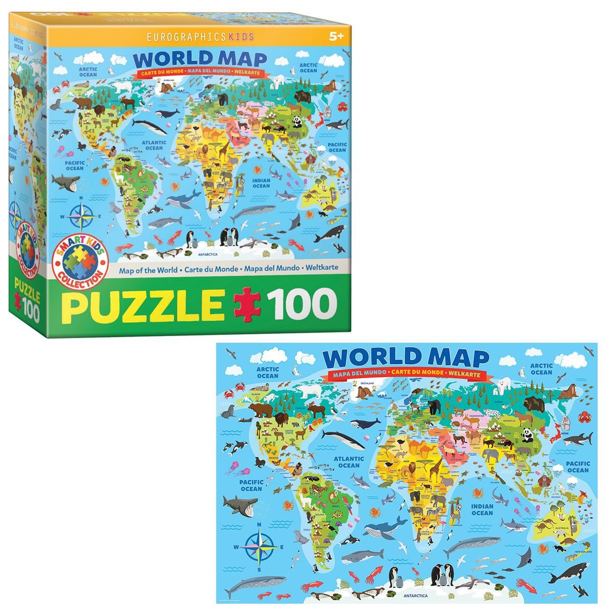 EUROGRAPHICS Puzzle Puzzle Weltkarte illustriert 100 Teile, Puzzleteile