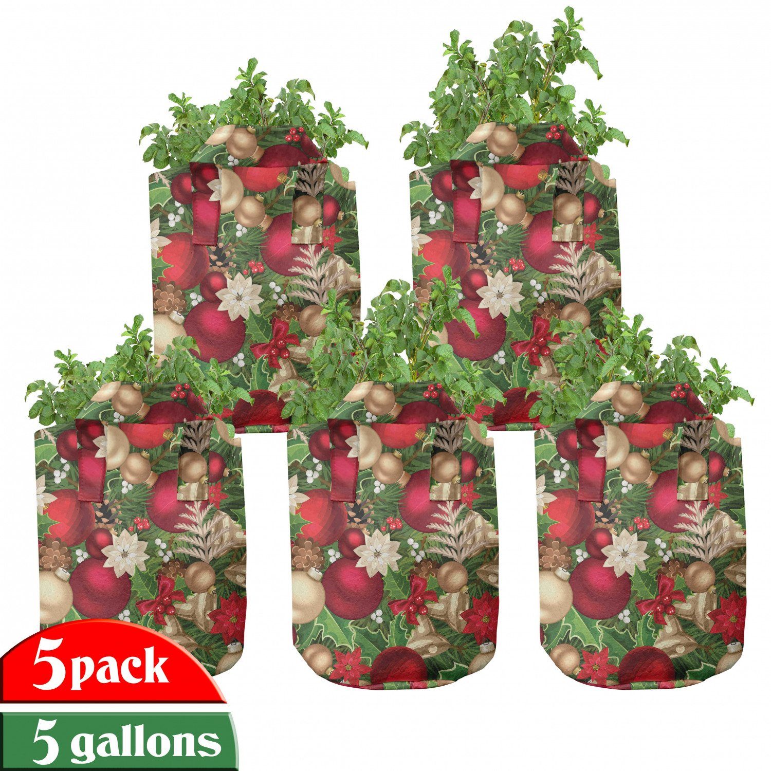 Abakuhaus Pflanzkübel hochleistungsfähig Stofftöpfe mit Griffen für Pflanzen, Weihnachten Baum-Zweig Glocken