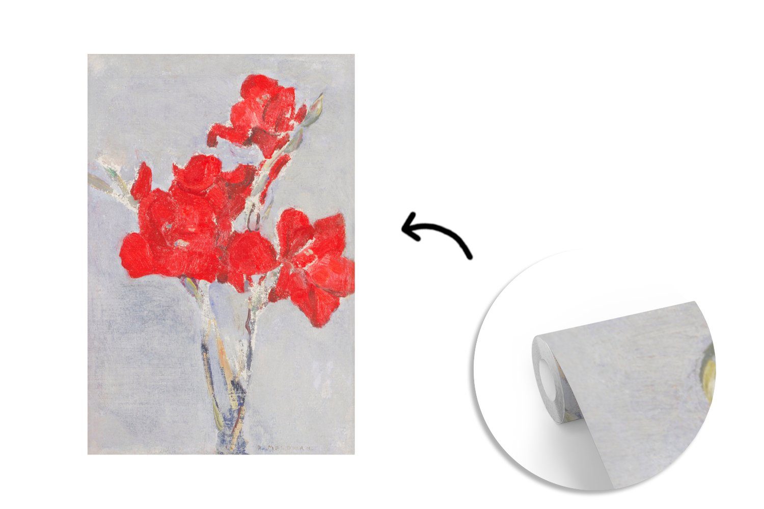 Rote MuchoWow Montagefertig Vinyl Piet Mondrian, Gladiolen für Tapete Fototapete Matt, - Wandtapete (3 bedruckt, St), Wohnzimmer,