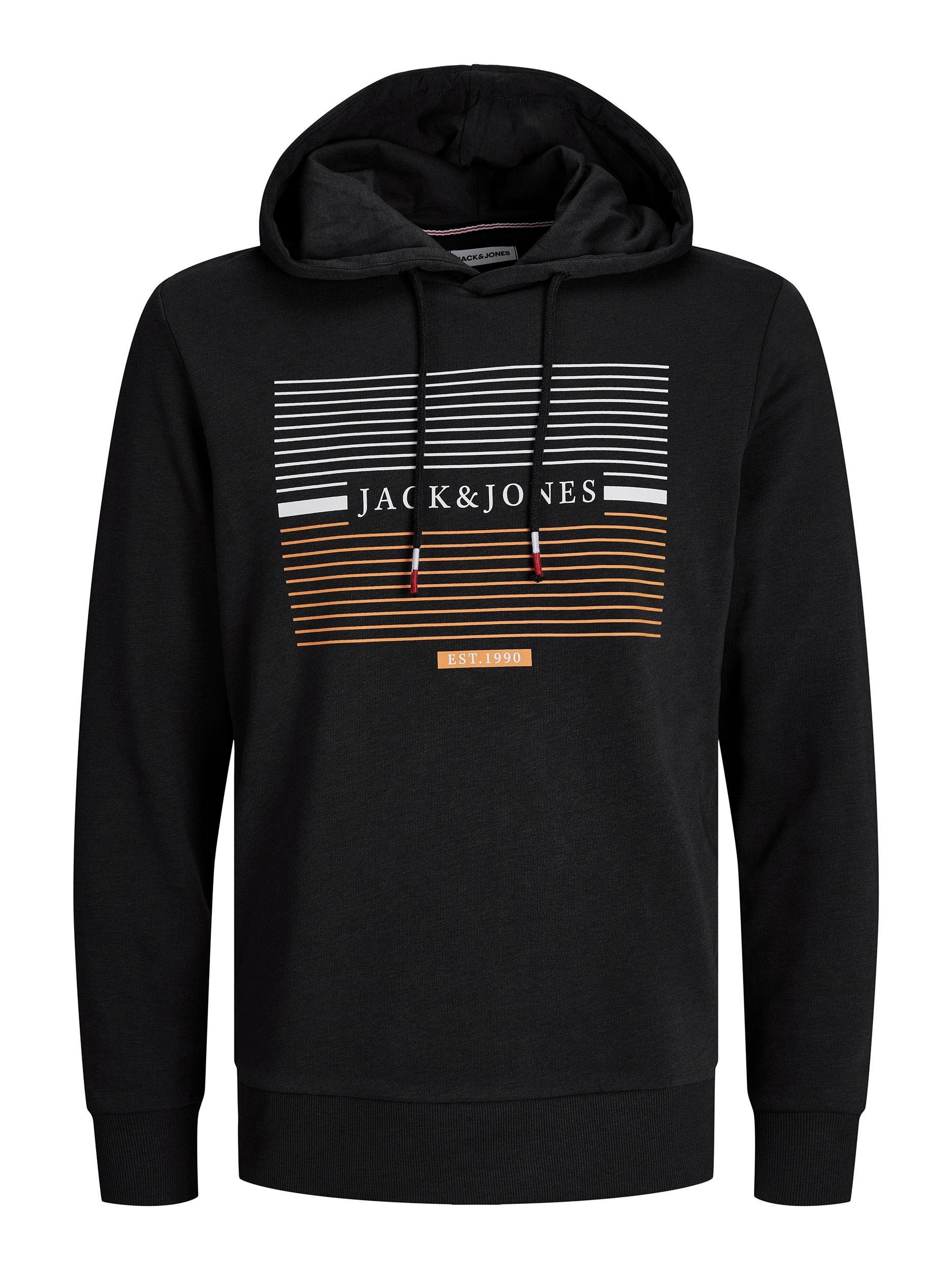 Jack & Jones Hoodie JJCYRUS SWEAT HOOD: Komfortable Baumwollmischung mit coolem Gummidruck (Lässiger Hoodie: Basic Schnitt & peppiger Aufdruck) Vielseitiges Sweatshirt: Angenehme Sweatware