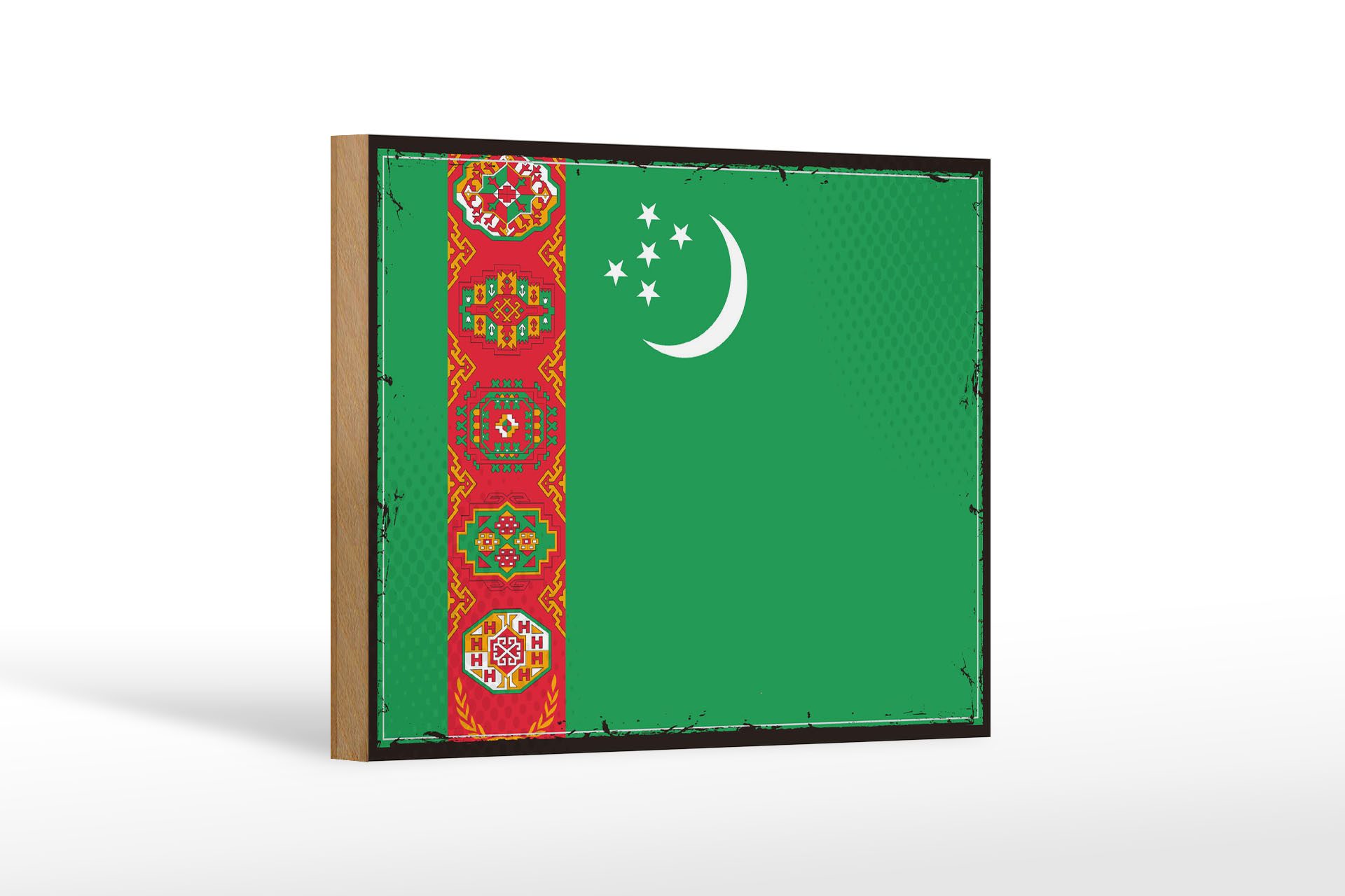 Femer GmbH Holzbild Flagge Turkmenistans 18x12cm Retro Turkmenistan, Flaggen (1 St), Glatte Holzfaserplatte (MDF), vorn beschichtet