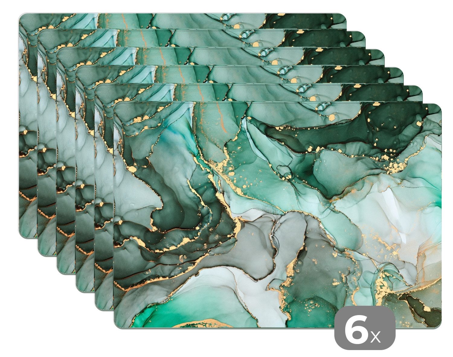 MuchoWow Platzset Gold - Marmor - Grün - Luxus - Marmoroptik/print - Grau, (6-St), Platzsets, Tischset, Abwaschbar, Tischsets, Platzdeckchen