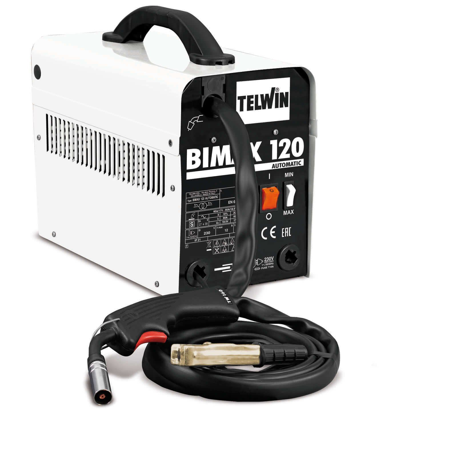 TELWIN Elektroschweißgerät Telwin Schweißinverter BIMAX 120 AUTOMATIC, Fülldraht, Schweißbrenner