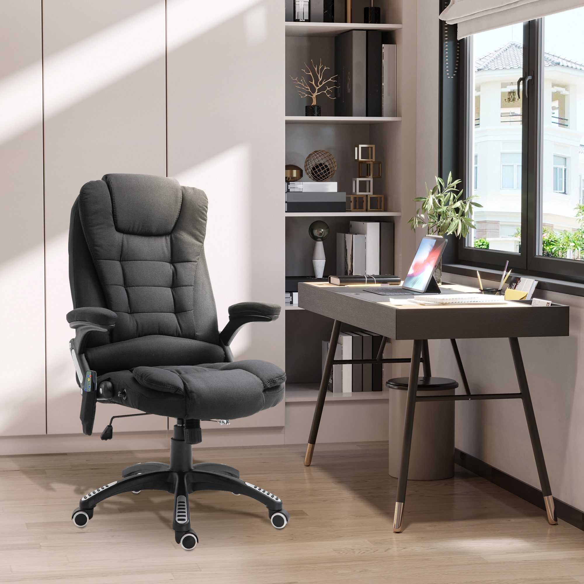 Vinsetto Schreibtischstuhl Ergonomischer Chefsessel mit Heiz-/Liegefunktion u. Computerstuhl (Massagesessel, 1 St), für Wohnbereich, Schwarz