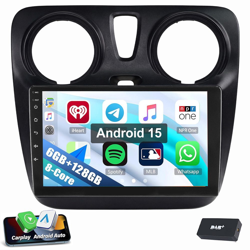 ESSGOO 8-Kern Für Dacia Dokker Lodgy Navi 6+128G Autoradio Bluethooth Navigationsgerät (Carplay Android Auto 4G LTE WiFi FM RDS AM GPS)