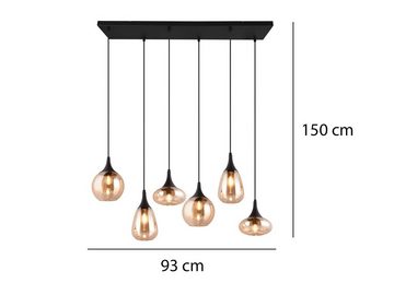 meineWunschleuchte LED Pendelleuchte, Dimmfunktion, LED wechselbar, warmweiß, 6x Glas Lampenschirm Amber über-n Esstisch Kücheninsel hängend B: 93cm