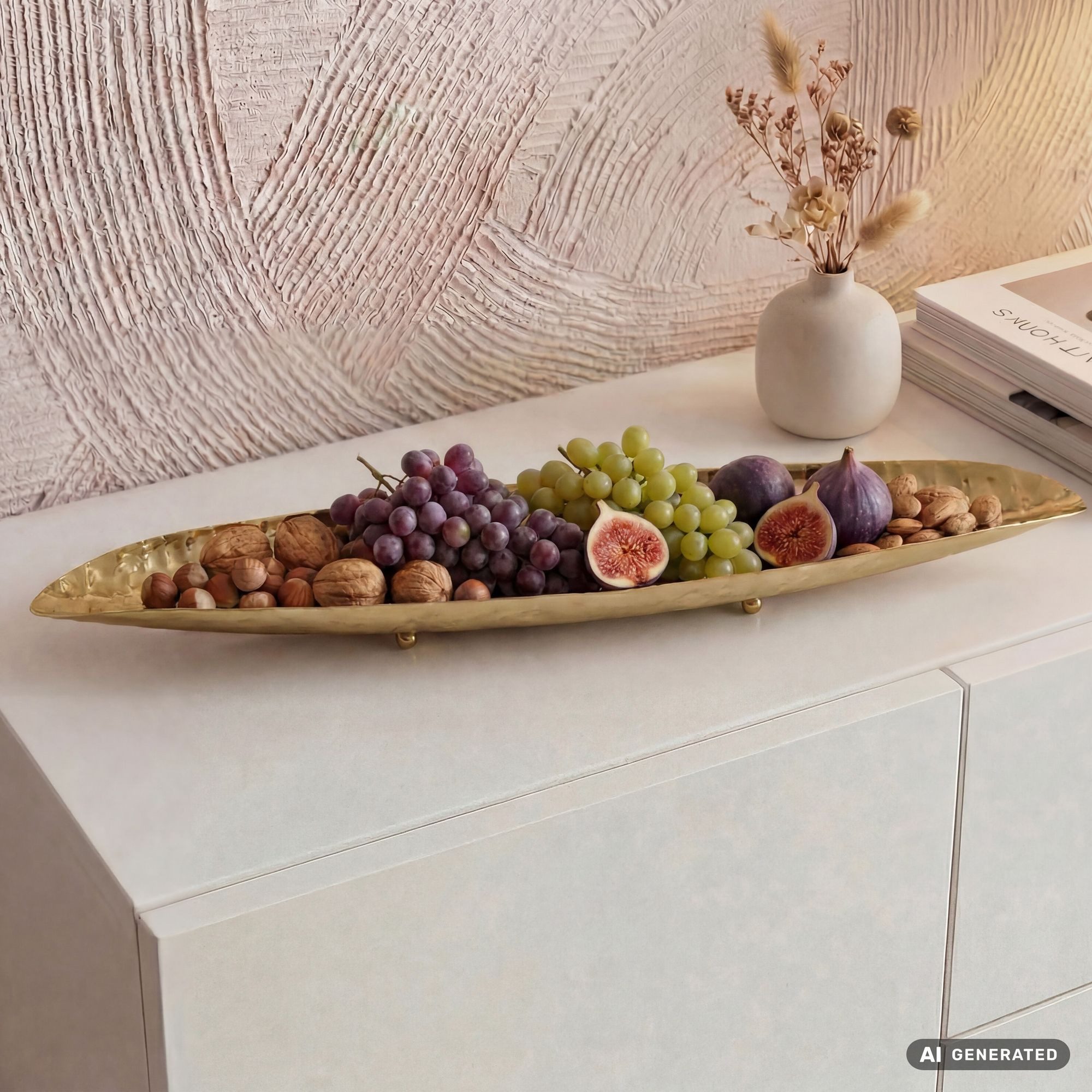 FINEBUY Obstschale FB85126 Früchtekorb Gold Metall 65,5cm Dekoschale Obstkorb Oval, Aluminium, (Schöne Früchteschale in schicker Bootform), Längliche Dekoschale aus lackiertem Aluminium