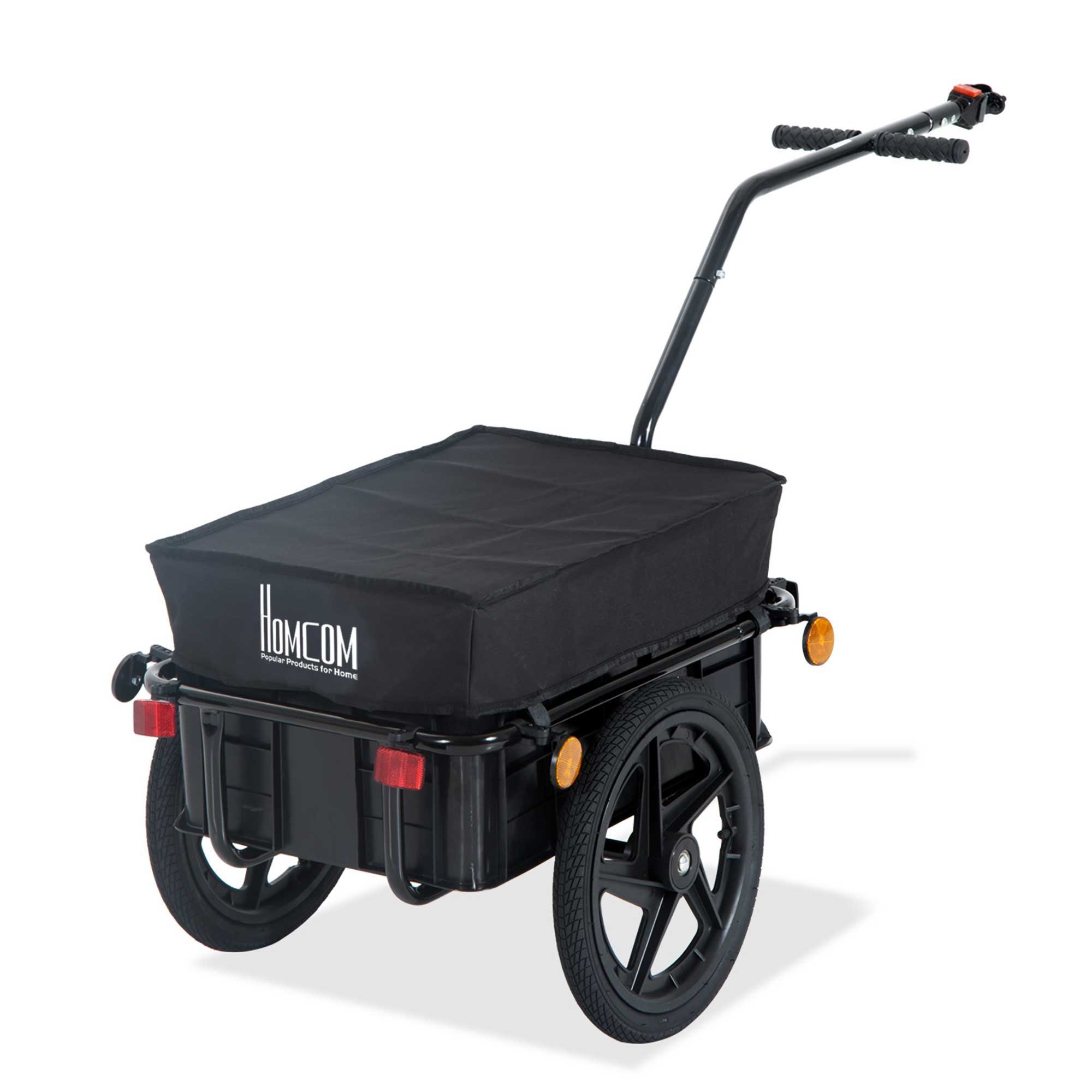 HOMCOM Fahrradlastenanhänger Грузовой прицеп Belastbarkeit Handwagen Stahl Oxford-Gewebe Schwarz, 144B x 59T x 80H cm