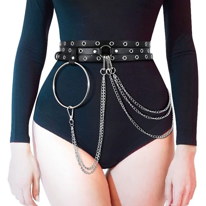 Housruse Kettengürtel Damen Punk Taillenkette Schwarz verstellbare Körperkette Gothic