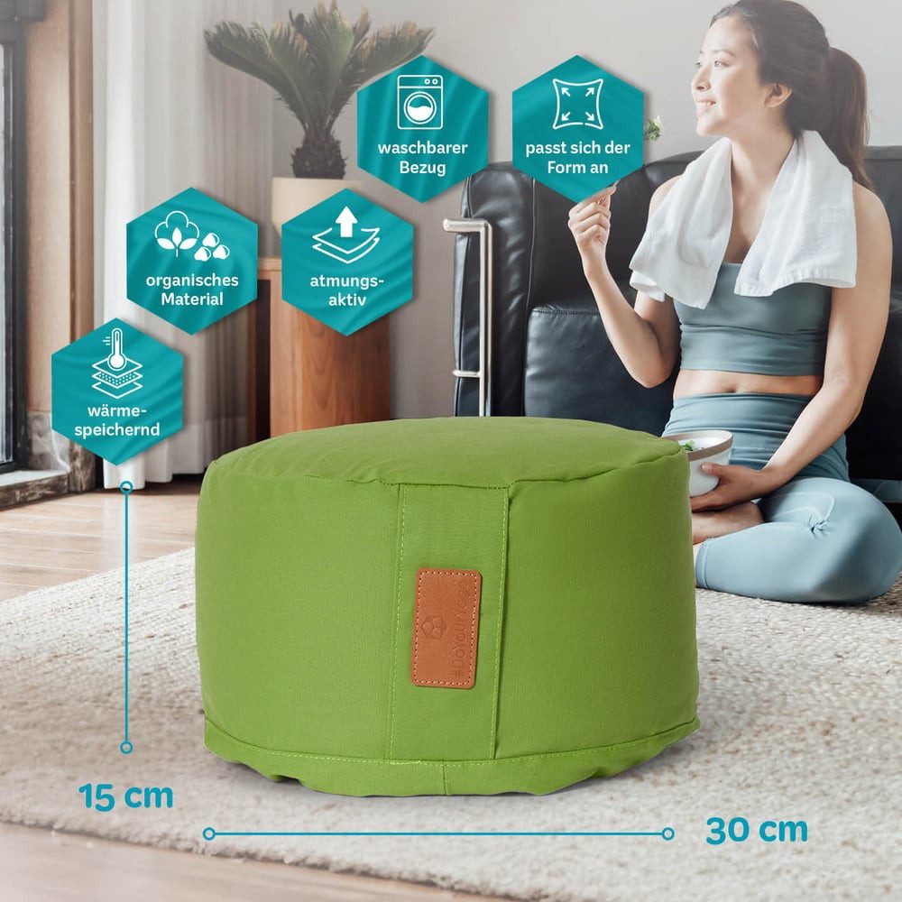 #DoYourYoga Yoga Bolster Vishnu rund - gefüllt mit Bio-Dinkelspelz, Entspannungskissen Yoga Meditation Fitness Therapie 30x30x15 cm