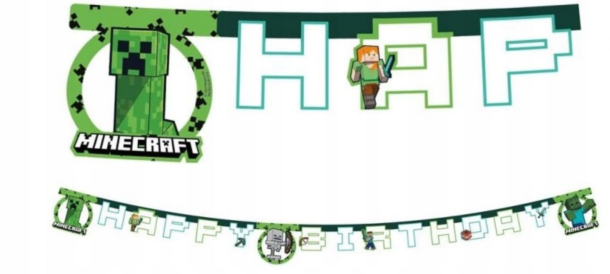 Festivalartikel Girlande Minecraft Creeper Geburtstagsbanner Girlande, 200cm