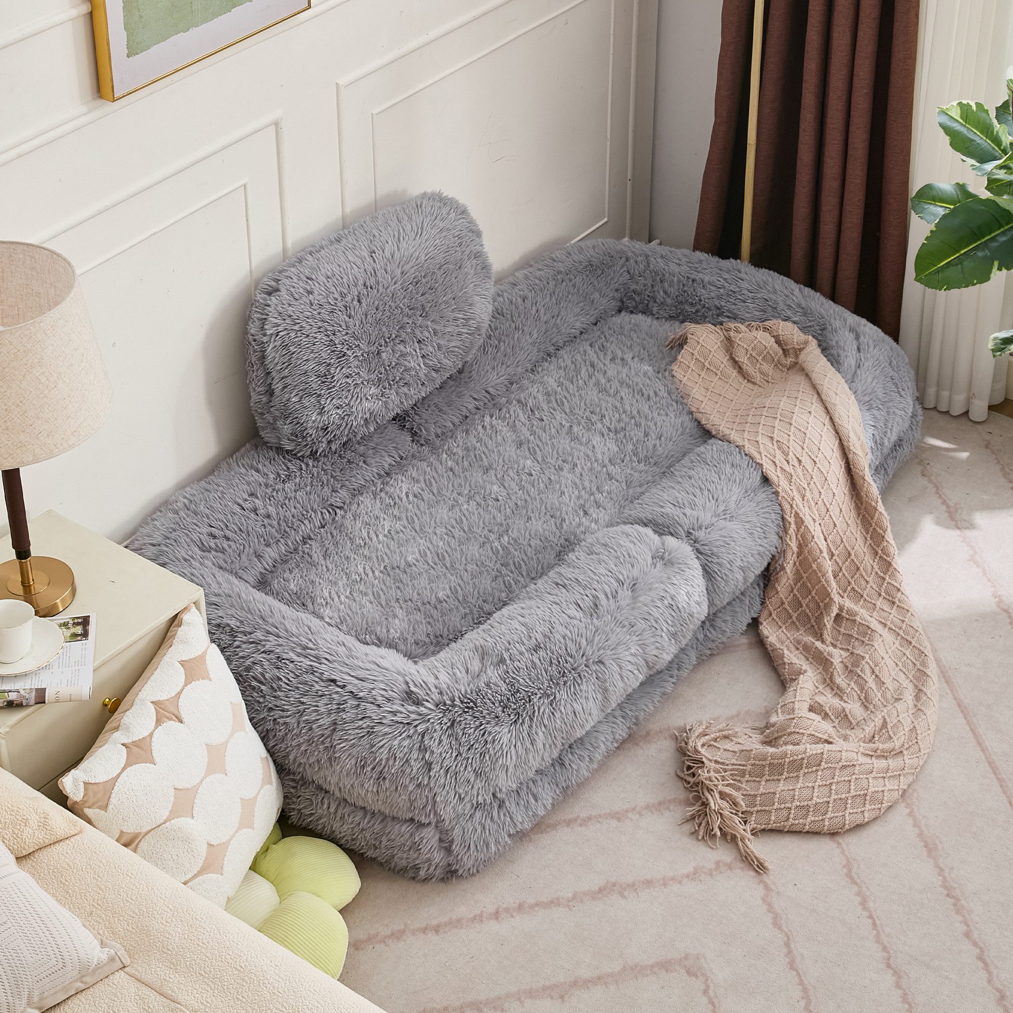 HAUSS SPOLE Loungesofa mit Schlaffunktion,Verstellbar Bodensofa mit Klappfunktion,Hellgrau, Relaxsofa Menschenhundebett mit 5-Stufen verstellbare Rückenlehne für Gaming,Entspannung, Gaming-Stuhl Bodensessel auf Boden