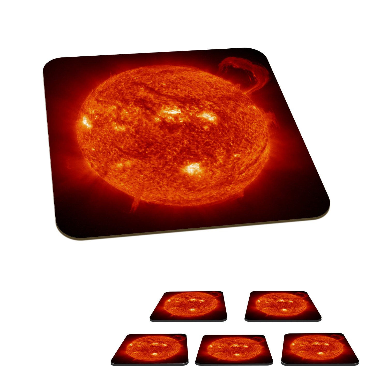 MuchoWow Glasuntersetzer Sonne - Universum - Rot, Zubehör für Gläser, 6-tlg., Glasuntersetzer, Tischuntersetzer, Korkuntersetzer, Untersetzer, Tasse