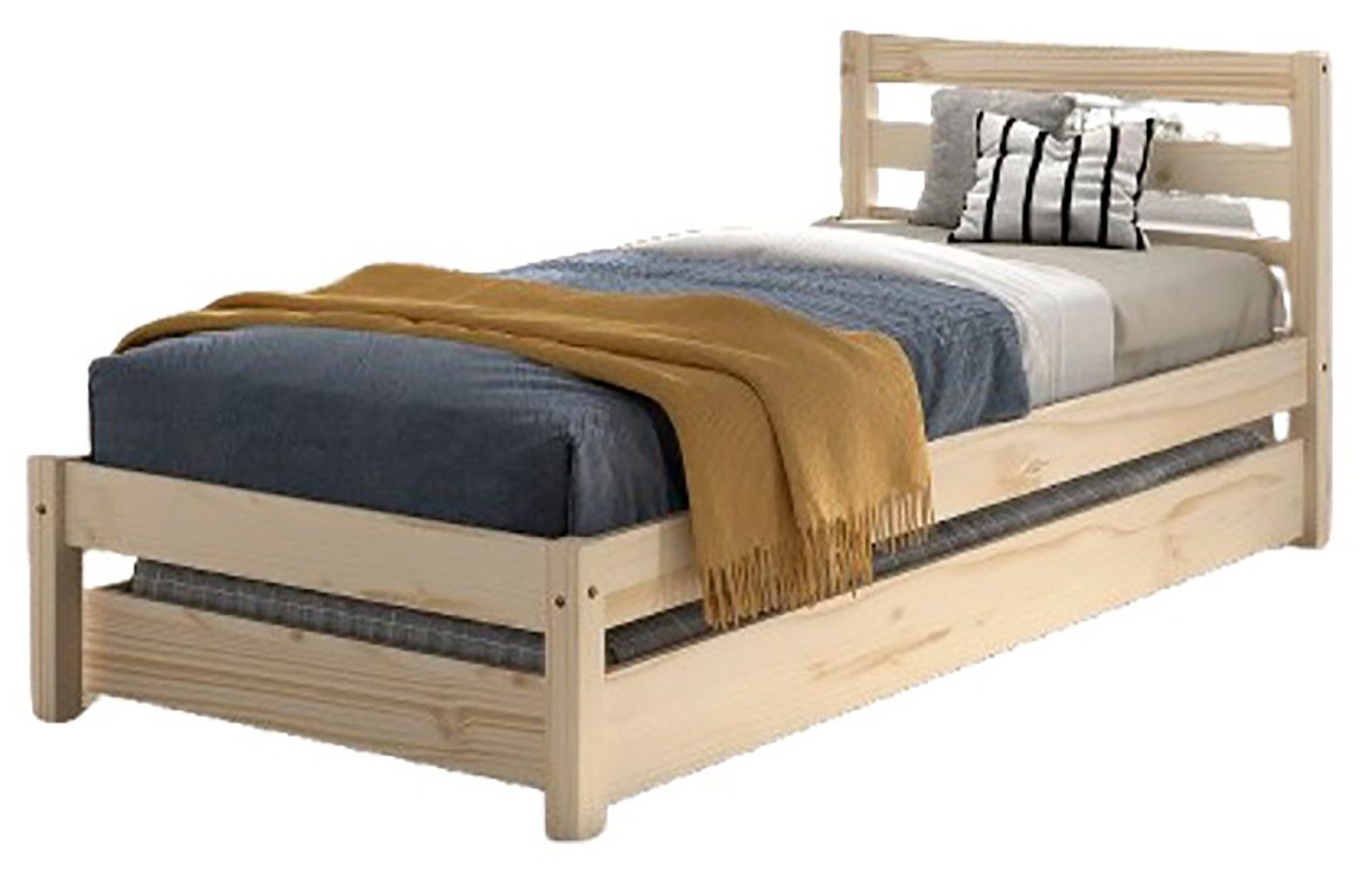 Vipack Massivholzbett Pino, universell einsetzbar, gradliniges Design, Made in Europe (B/H/Tca. 211x84,4x 97,5cm, Liegefläche 90/200 cm, mit 1 Bettschublade), inkl. Rolllattenrost, Kiefer massiv, in Natur oder Weiß lackiert