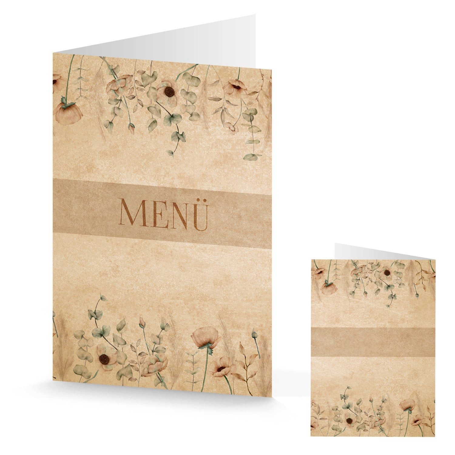Logbuch-Verlag Klappkarte Menükarten zum Bedrucken - Hochzeitsdeko Menü Karte DIN A5 boho