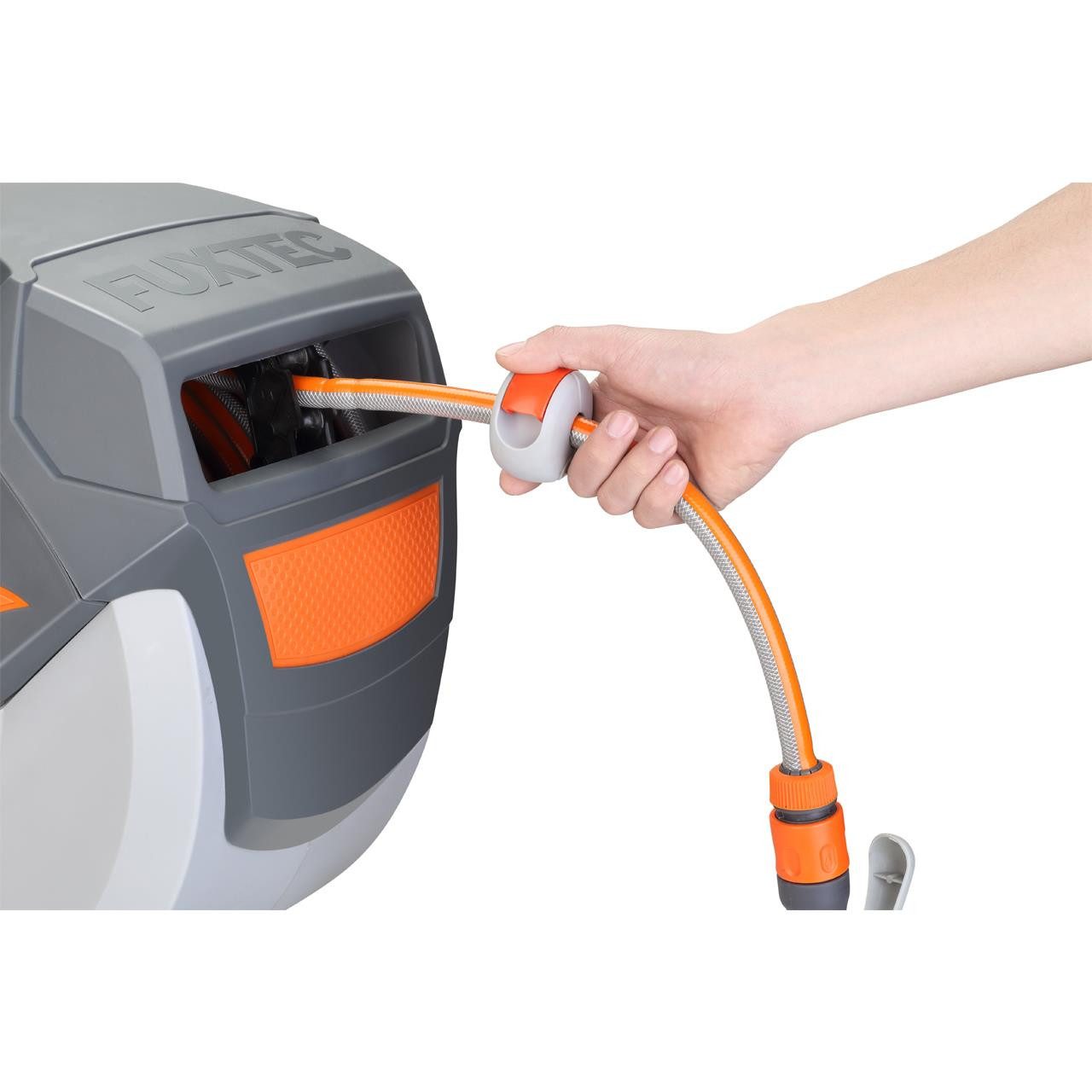 FUXTEC hose reel FX-WSA20, 20 m hose, ½ inch connection, swiveling, automatic rewinding