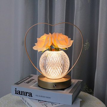 yozhiqu LED Nachtlicht Herzförmige Rose Nachtlampe, Tragelampe, dekorative Tischlampen, Berührungsschalter,stufenloses Dimmen,USB-Laden,exquisite Dekoration