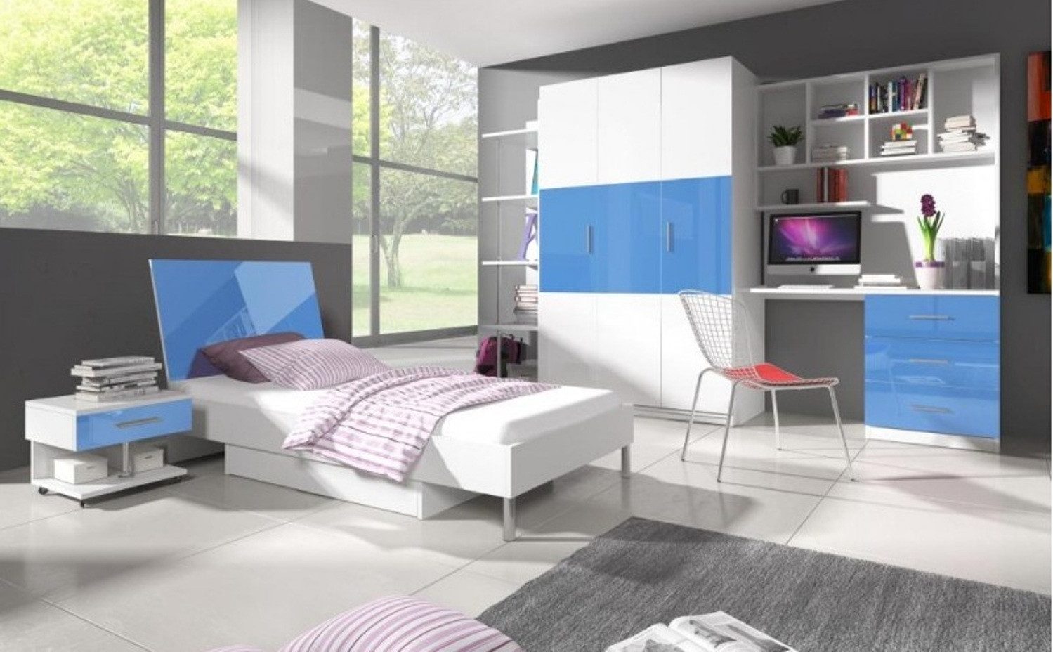 Xlmoebel Kleiderschrank Blauer Holz-Kleiderschrank mit stilvollem Design für Kinderzimmer (1-St., Kleiderschrank) Hergestellt in Europa